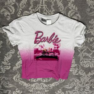 Barbie Women's L Pink Ombre Embroidered T-Shirt Casual Spring Top